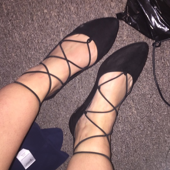 Strappy Black Flats - Picture 1 of 2